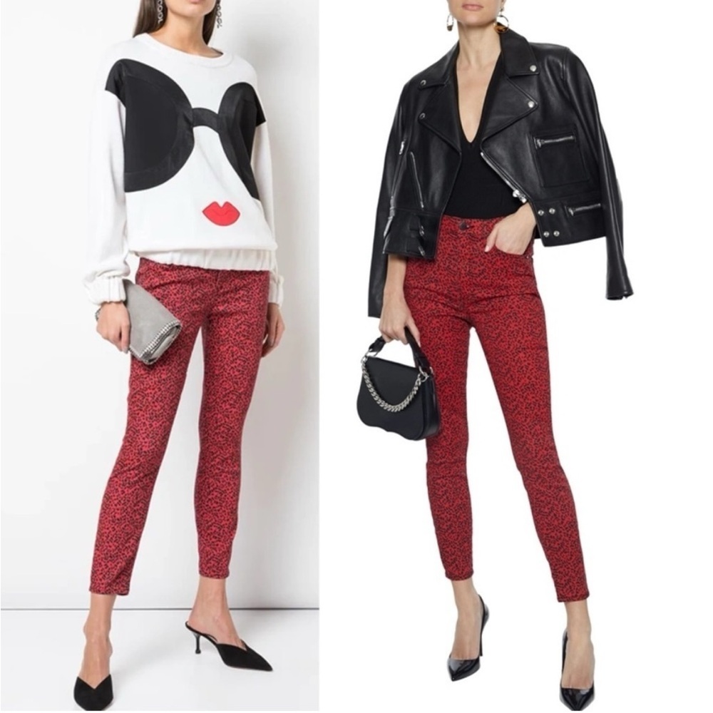 Alice + Olivia Red Leopard-Print Skinny Jeans